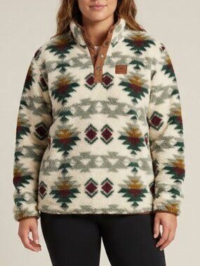 Home Free Sherpa Fleece Pullover 2XL Southwestern Aztec Print Snap Neck